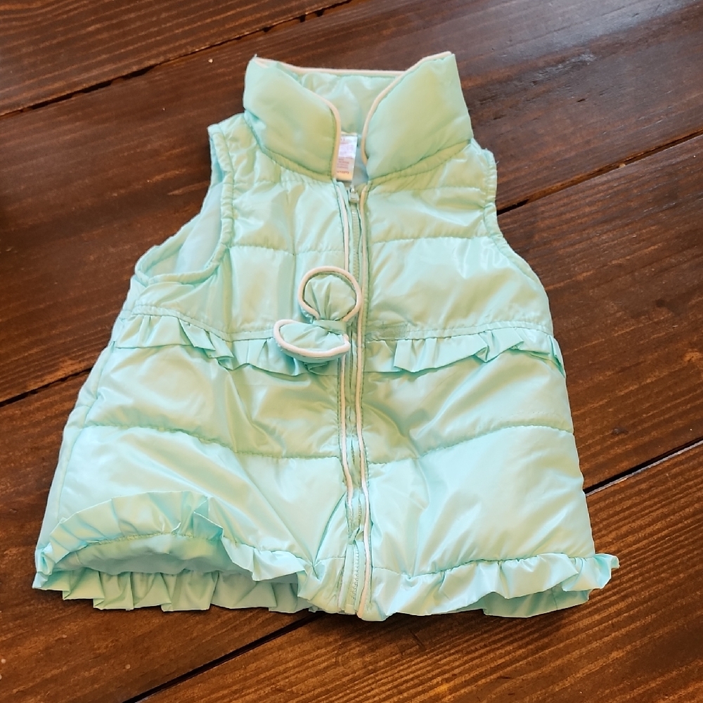 Light Blue Puffer Vest with Ruffle Trim
